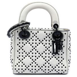 Dior Mini Ultra Matte in Pelle di Vitello Bianca Cannage Studded Morbida Lady Dior