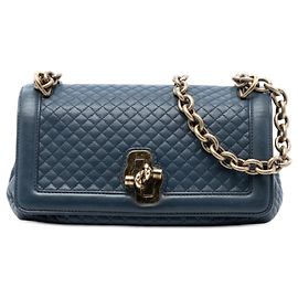 Borsa a Spalla Olimpia Knot in Pelle Trapuntata Blu Bottega Veneta