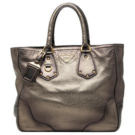 Borsa shopping Prada in vitello daino antik marrone