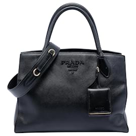 Borsa a tracolla monocromatica in pelle Saffiano nera Prada