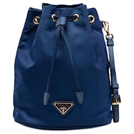 Pochette in Re-Nylon blu con cordino Prada