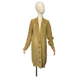 Langer Cardigan Senfgelb Mohair Wolle - Autre Marque