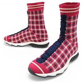 FENDI SOCK SNEAKERS TARTAN ROT 38 SOCKENSCHUHE - Fendi