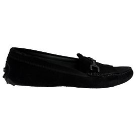 Tod's Fringed Gommino Driving Loafers in Black Suede