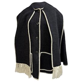 Totême Drapierte Fransenjacke aus grauer Wolle