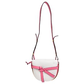 Loewe Kleine Gate Dual Schultertasche aus weißem und rosa Kalbsleder