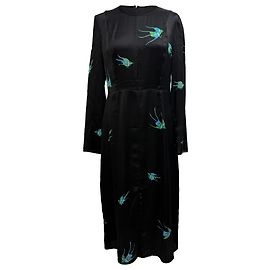 Abito midi in seta nera con stampa di uccelli di Diane Von Furstenberg