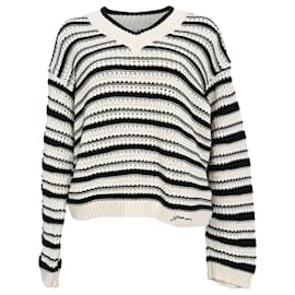 Gestreifter Strickpullover von Ganni aus weißer und schwarzer Baumwolle