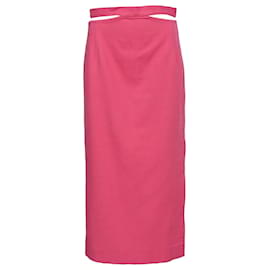 Falda midi recortada Sandro con abertura en algodón rosa