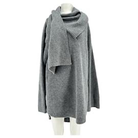 Grau gerippter Pullover mit Schal - Totême