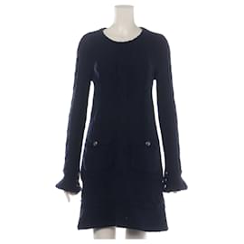 Chanel Kleid aus blauer Wolle und Kaschmir mit Kabelstrick FR34