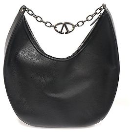 Valentino Borsa hobo maxi a spalla in pelle di vitello grana nera con logo in rutenio