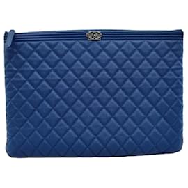 Chanel Borsa Clutch Grande Caviar Blu Serie