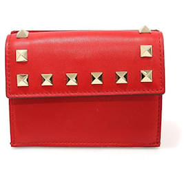 Valentino Tarjetero de piel de ternera roja Rockstud