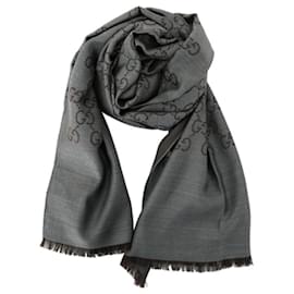 Sciarpa bicolore in lana e seta GG jacquard grigia - Gucci