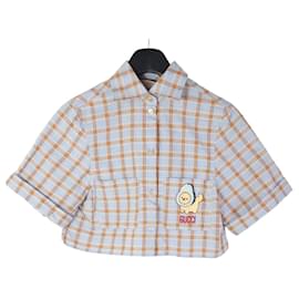 Gucci Camicia in cotone a quadri con patch animale