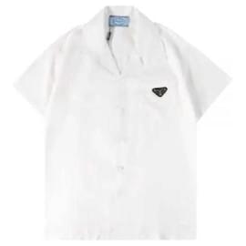 Maglietta in cotone a maniche corte con logo triangolare - Prada