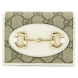 Gucci Kartenetui Horsebit aus Canvas in Beige und Weiß