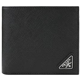 Saffiano Triangle Logo Black Men's Wallet QHH - Prada