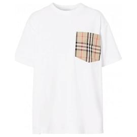 Burberry Kariertes Baumwoll-T-Shirt mit Tasche