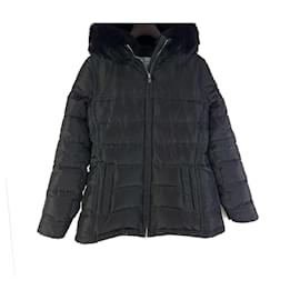 Prada Fleece-Padded-Jacke mit Kapuze und Nylon-Dreieckslogo