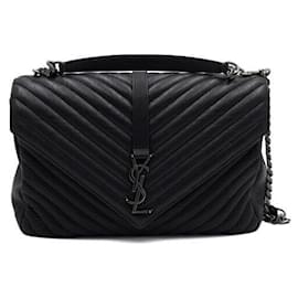 Saint Laurent Grande borsa tote in pelle nera con logo vintage e borsa a spalla