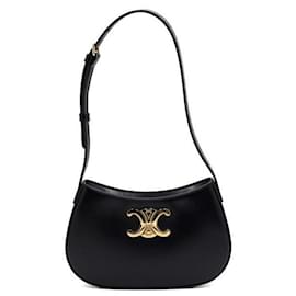 Céline Borsa a spalla Tilly Medium Triope in pelle di vitello nera lucida con dettagli dorati