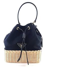 Prada Borsa a secchiello in tela intrecciata Plage a tracolla