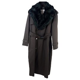 Burberry Gabardine-Trenchcoat mit Kunstfellkragen