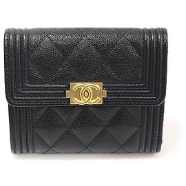 Chanel Black Caviar Gold Boy Geldbörse (interner Chip)