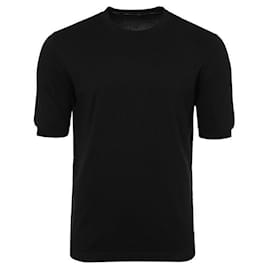 Schwarzes Kurzarm-T-Shirt aus Baumwollstrick mit Rundhalsausschnitt - Kiton