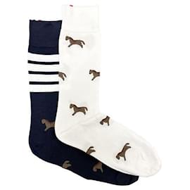 Calze Luna New Year Horse a Tre Strisce Blu Navy Bianco - Thom Browne