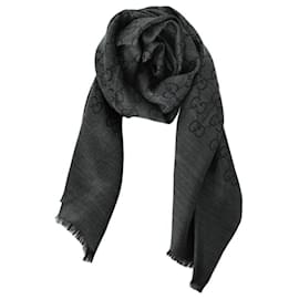 Sciarpa bicolore in lana e seta jacquard GG carbone - Gucci