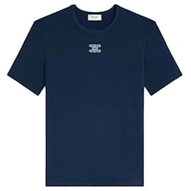 Trionf T-Shirt aus geripptem Baumwolljersey in Marineblau und Off-White - Céline