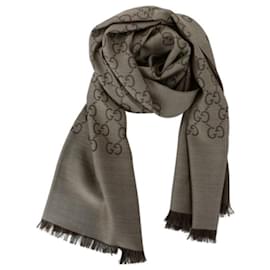 Sciarpa bicolore in lana e seta GG Jacquard marrone - Gucci