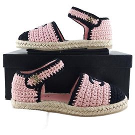 Chanel Sandali espadrilles in maglia con cinturino alla caviglia e chiusura CC
