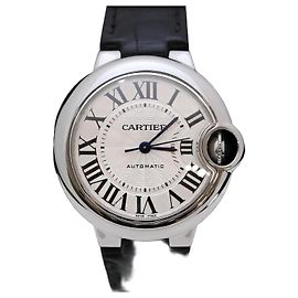 Cartier Ballon Bleu Aço Pulseira de Couro Automático