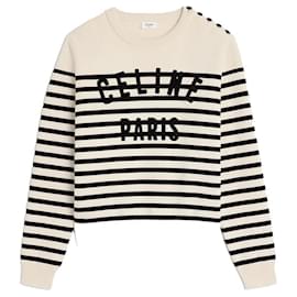 Baumwoll Crewneck Marinière Pullover Off White Schwarz - Céline