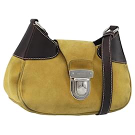 PRADA Shoulder Bag Suede Yellow Silver Auth ARZ148 - Prada