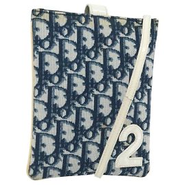 Christian Dior Trotter Canvas Pouch Shoulder Bag Navy Auth bs33991