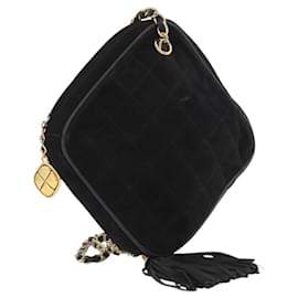 Borsa a Spalla CHANEL Choco Bar in Pelle Scamosciata Nera con Catena Dorata CC Auth LNZ606A