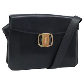 Vala Schultertasche aus Leder Schwarz Gold Salvatore Ferragamo Auth BA11344