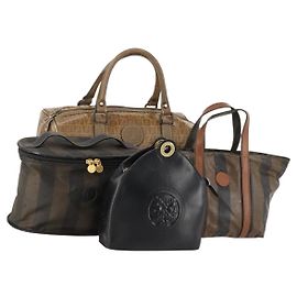 Borsa a mano FENDI Zucchino in tela Pekan 4 pezzi marrone nero Auth 168826