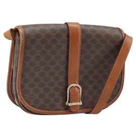 Céline CELINE Macadam Canvas Schultertasche PVC Braun Gold Auth bs33903