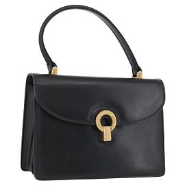 Borsa a mano in pelle nera e oro Auth ARZ052 di GUCCI