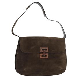 Gancini Schultertasche aus schwarzem Wildleder mit Gold Salvatore Ferragamo Auth gh1859