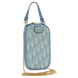 Porta telefono in tela Trotter Christian Dior con catena 2 in 1 blu chiaro Auth LNZ570SAM