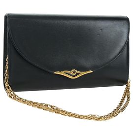 Borsa a spalla in pelle nera e oro Cartier Sapphire Line Chain Auth 173713A