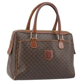 Céline Bolso de mano de lona Macadam CELINE en cuero PVC marrón dorado Auth 174520