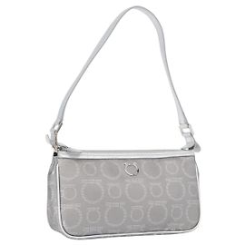 Borsa a Spalla Gancini in PVC Pelle Argento Auth 173697 di Salvatore Ferragamo